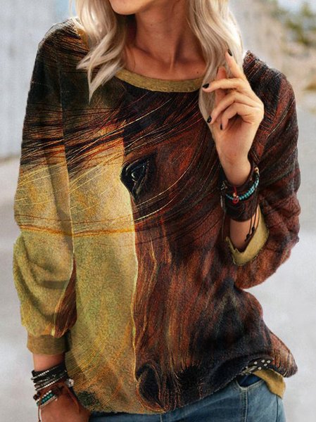 

Cotton Blends Crew Neck Off Shoulder Loosen Sweatshirt, Brown, Sweatshirts & Hoodies