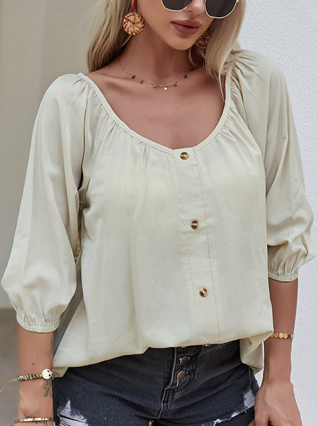 

Casual Elegant Plain Scoop Neckline Shirts & Tops, Apricot, Shirts & Blouses