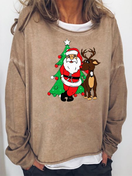 

Cotton Blends Casual Crew Neck Sweatshirt, Khaki, Hoodies&Sweatshirts