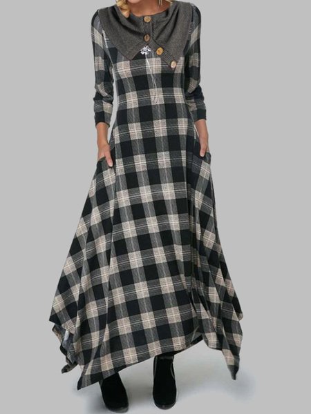 

Loosen Casual Pockets Plaid Dresses, Black, Casual Dresses