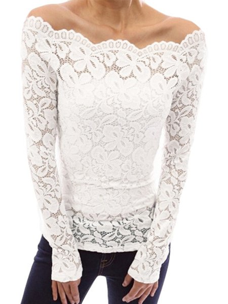 

Long Sleeve Lady Skinny Off The Shoulder Top, White, Blouses and Shirts