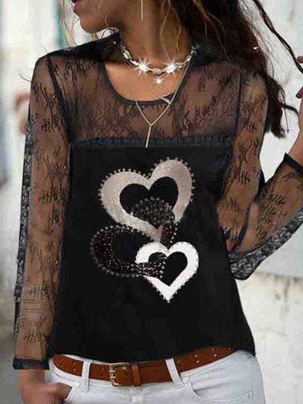 

Regular Fit Geometric Crew Neck Shirts & Tops, Black, Long sleeve tops