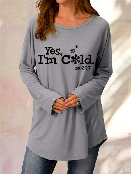 

Yes I M Cold Crew Neck Letter Casual Knitting Dress, Gray, Long sleeves