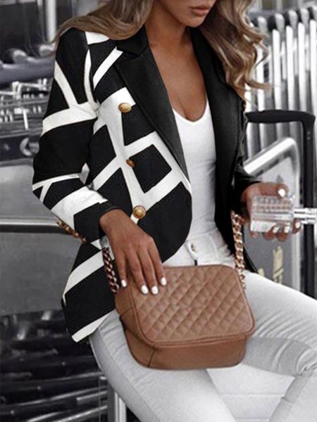 

Elegant Abstract Printed Long Sleeve Outerwear, As picture, Blazers