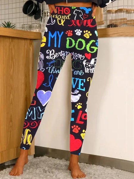 

Graffiti Dog Color Regular Fit Leggings Yoga Leggings, Black, Leggings