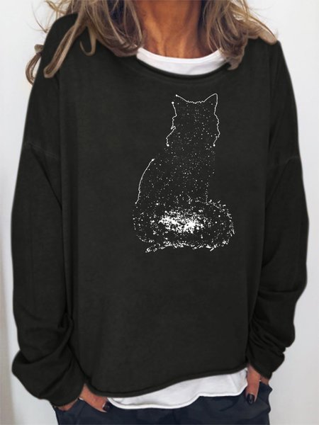

Cat Casual Sweatshirt, Black, Hoodies&Sweatshirts
