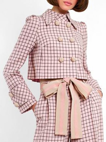 

Vintage Elegant Simple Grid Outerwear, Pink, Jackets