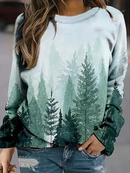 

Regular Fit Landscape Painting Sweatshirt, Green, Hoodies & Sweatshirts