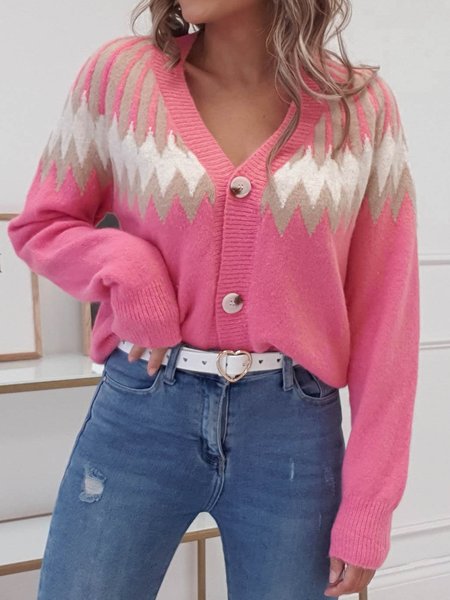

Casual Buttoned Sweater, Pink, Sweaters