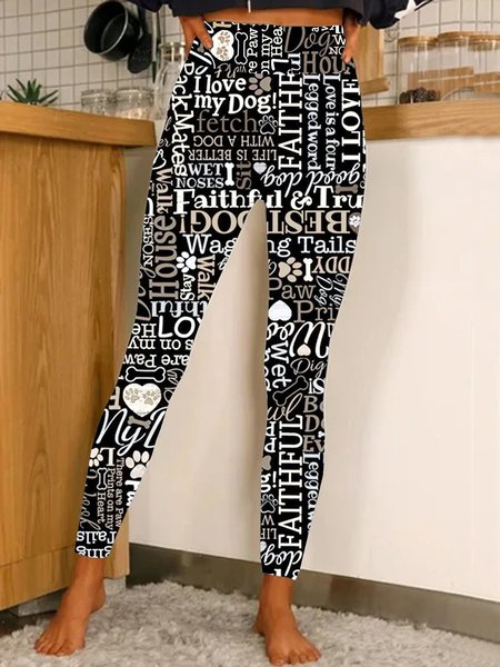 

Dog Graffiti Regular Fit Leggings Yoga Pants, Black, Leggings