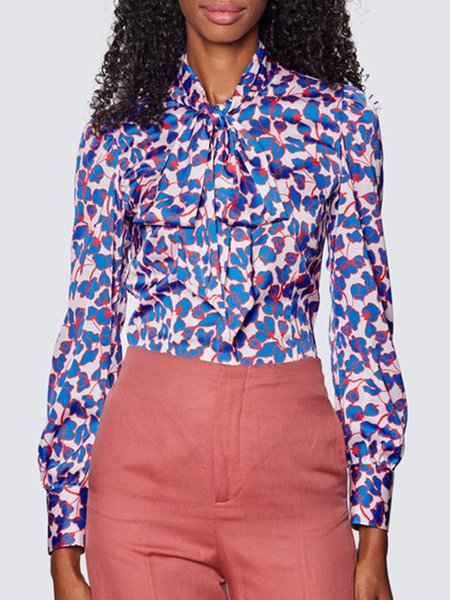 

Sweet Elegant Simple Shirt Sleeve Slim Fit Floral Shirt, Blue, Blouses and Shirts