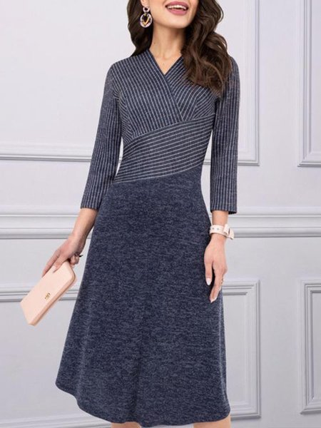

Casual V Neck Regular Fit Mini Dress, As picture, Midi Dresses
