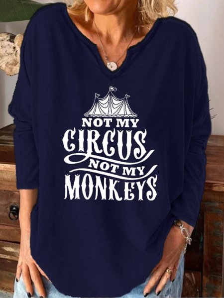 

Fun text print notched neck long sleeve shirt, Purplish blue, Hoodies&Sweatshirts