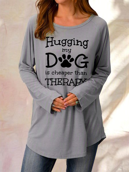 

Hugging My Dog Is Cheaper Than Therapy Loosen Crew Neck Dresses, Gray, Hoodies&Sweatshirts