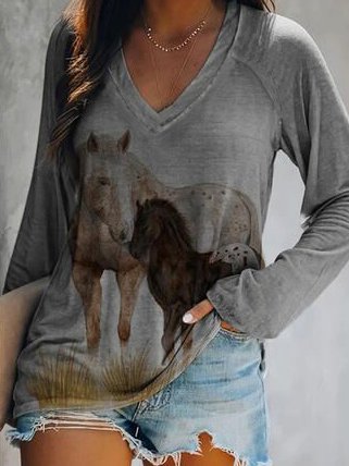 

Horses Printed V Neck Raglan Sleeve Casual Loosen Sweatshirt, Gray, Sweatshirts & Hoodies