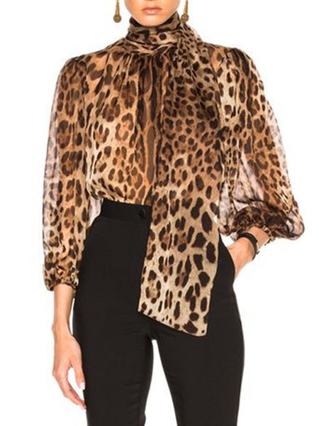 

Long Sleeve High Neck Lady Top, Leopard, Blouses and Shirts