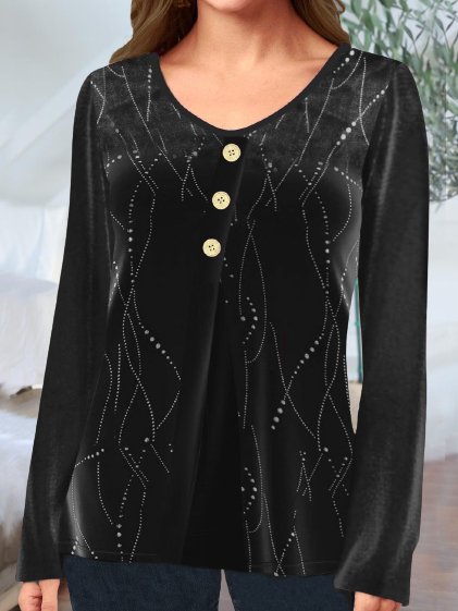 

Vintage Ombre Crew Neck Long sleeve Shirts & Tops, Black, Tops