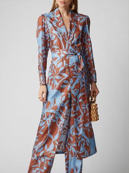 

Elegant Lapel Printed Outerwear, As picture, Coats