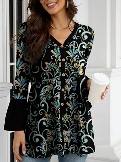 

Flare Sleeve Vintage Loosen Shirts & Tops, Black, Tunics
