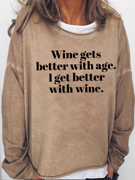 

Funny Wine Casual Letter Sweatshirt, Light brown, Hoodies&Sweatshirts