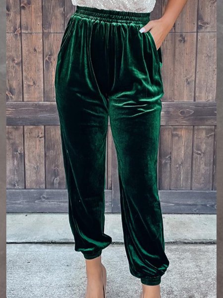 

Velvet Daily Solid Pockets Pants, Green, Woven pants