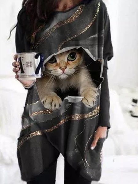 

Cartoon Loosen Round Neck Sweatshirts & Hoodies, Black, Sweatshirts & Hoodies