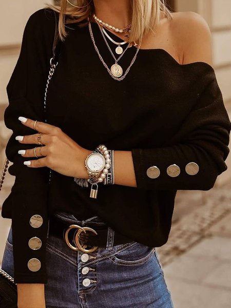 

Collo a Barchetta Allentare Maglione, Nero, Sweater