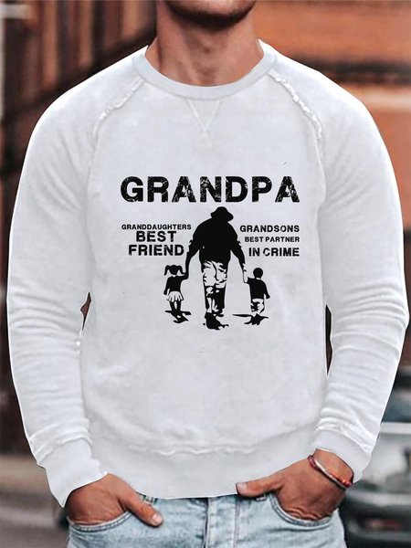 

Grandpa Slogan Graphic Long Sleeve Casual Sweatshirt, White, Sweater