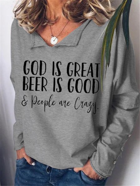 

God Is Great, Beer Is Good Long Sleeve Sweatshirt, Gray, Hoodies&Sweatshirts