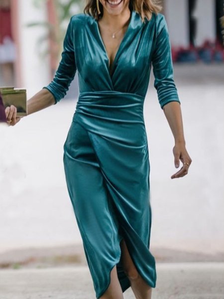 

Party Velvet Slim Fit Elegant Dress, As picture, Midi Dresses