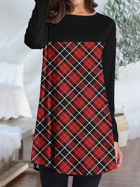 

Red & Black Plaid Print Long-Sleeve Round Neck Tunic & Tops, Long sleeve tops