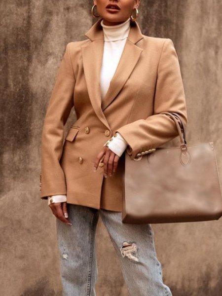 

Lapel Solid Elegant Long sleeve Outerwear, As picture, Blazers
