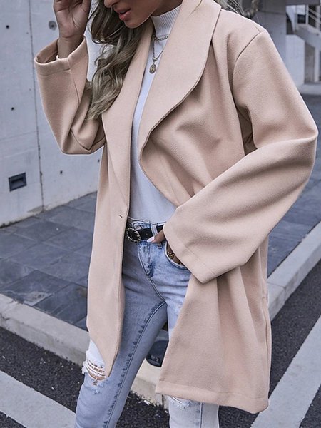 

Elegant Lapel Long sleeve Solid Outerwear, As picture, Coats