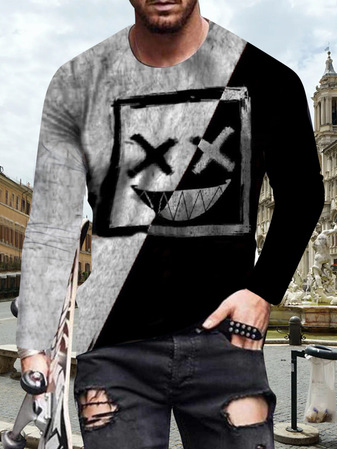 Long Sleeve Casual Cotton T-shirt, As picture, T-shirt