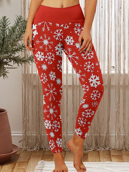 

Christmas Snowflake Print High-waist Yoga Pants, Red, Leggings