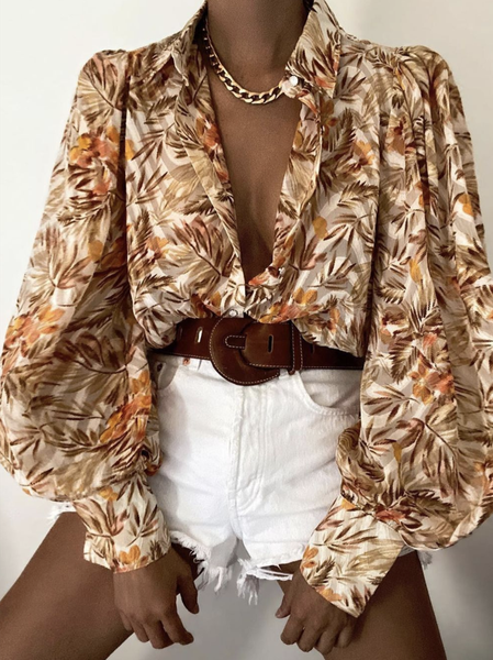 

Bishop Sleeve Sexy Ruched Shirts & Tops, Orange, Blouses & Shirts