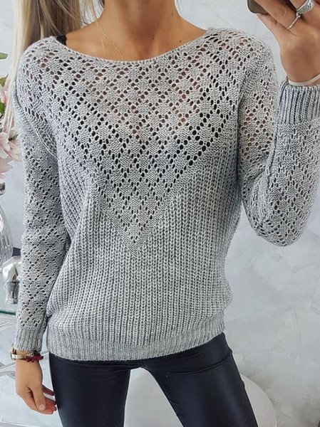 

Casual Wool/Knitting Hollow Out Sweater, Gray, Sweaters