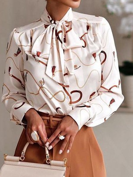 

Elegant Regular Fit Tie Neck Shirt, Apricot, Blouses and Shirts