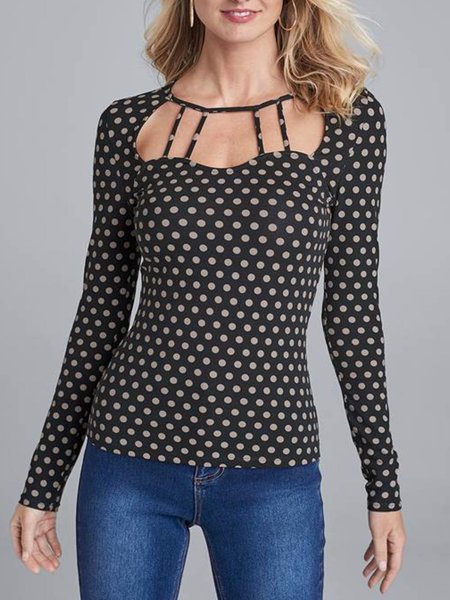

Polka Dots Skinny Cute Top, As picture, Tops