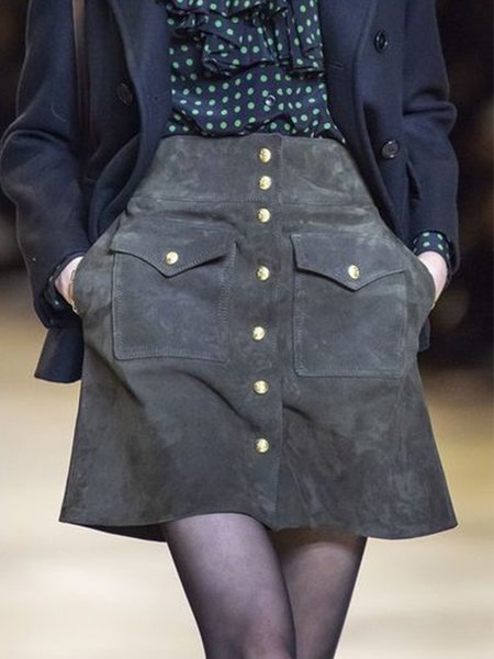 

Solid Buttoned Pockets Skirt, As picture, Mini Skirts