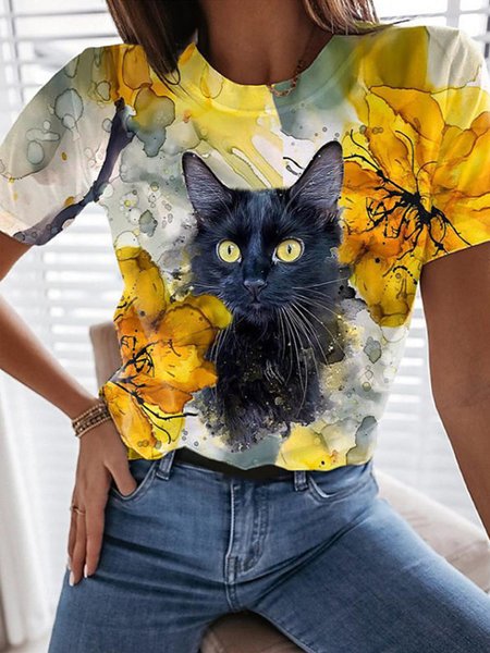 

Cotton Blends Loosen Shirts & Tops, Yellow, T-Shirts