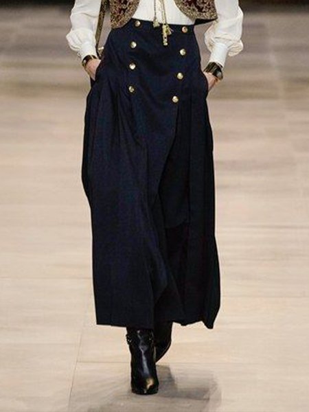 

Elegant Buttoned Pockets Skirt, As picture, Maxi Skirts