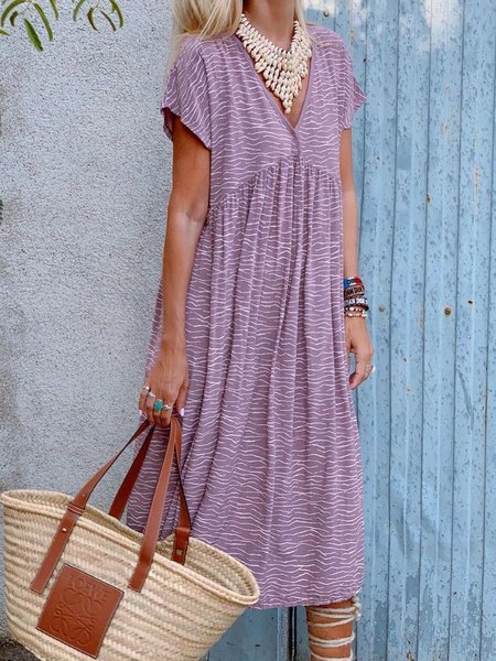 

Loosen Vacation V Neck Dresses, Flower, Midi Dresses