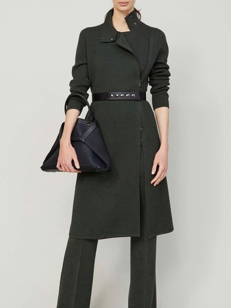 

Lapel Regular Fit Long Sleeve Work Outerwear, Black, Coats