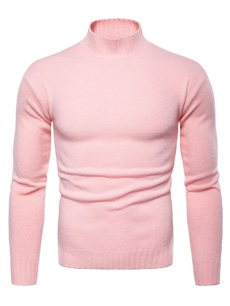 

Men's Solid color turtleneck fit Long Sleeve Sweater, Pink, Sweater