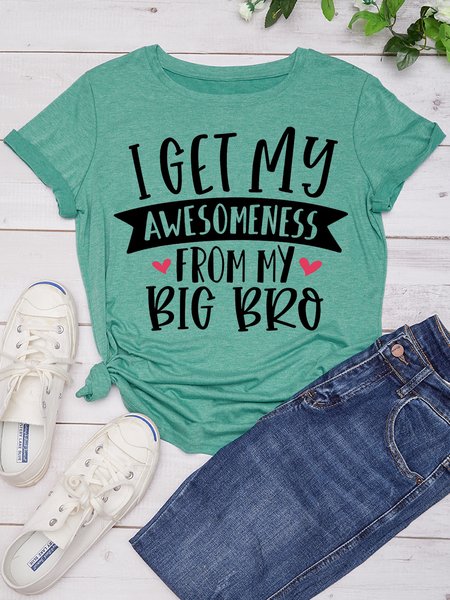 I Get A Awesome Big Bro Print T-shirt, Green, T-shirts
