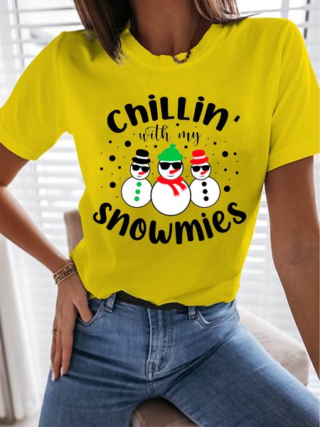 

Chillin With My Snowmies Cotton Letter Regular Fit Tshirts, Yellow, T-shirts