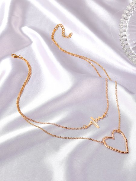 

Valentine's Day Heart Double Necklace, As picture, Necklaces