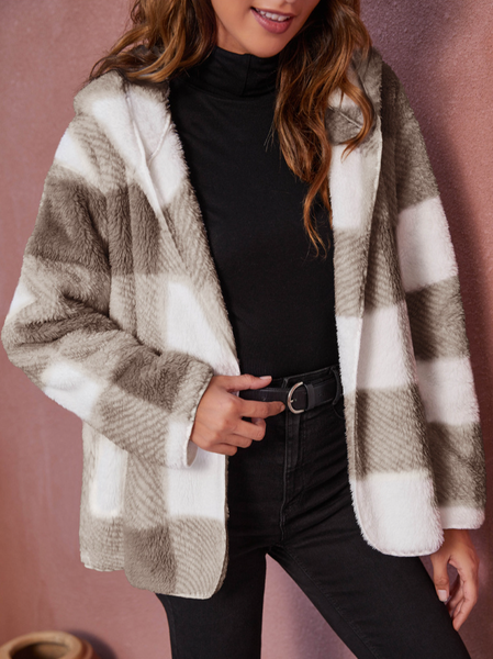 

Fluff/Granular Fleece Fabric Off Shoulder Outerwear, Coffee, Coats