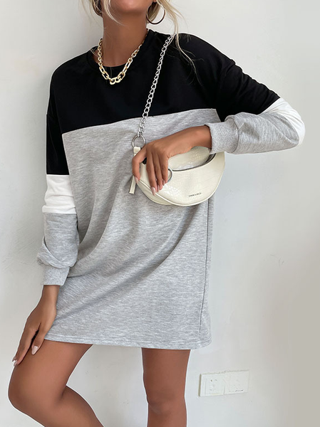

Loosen Crew Neck Color Block Dresses, Light gray, Casual Dresses